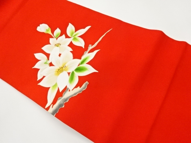 JAPANESE NAGOYA OBI / SHIOZE / HAND PAINTED / FLOWER